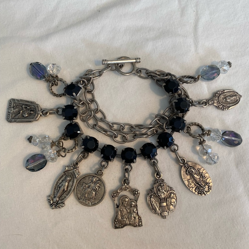 Silver and Black Charm Bracelet